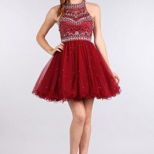 BURGUNDY Rhinestone Party Dress 1635